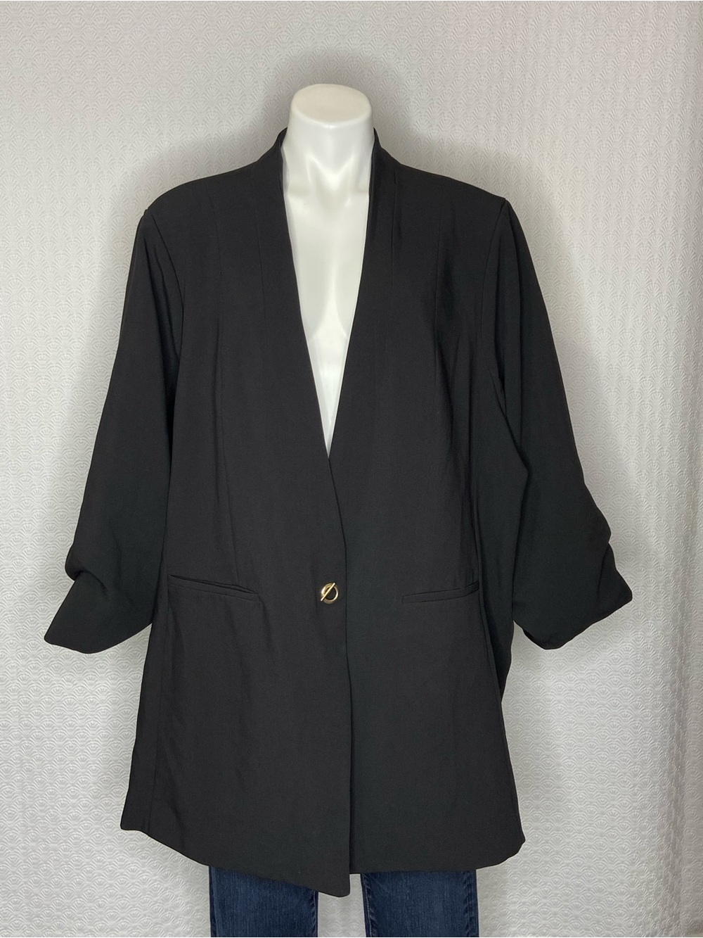 TORRID Collarless Blazer Jacket Ruched 3/4 Length Sleeves Black NWT Womens 6X
